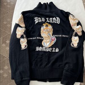 Orient Express Skull Sweat Sukajan Black Vintage Japanese Bomber Jacket Men's XL